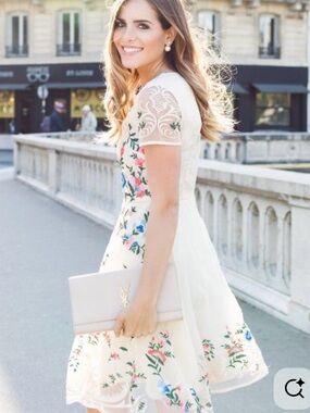 Chicwish Beige Mini Dress with Multicolor Floral Embroidery sz Small
